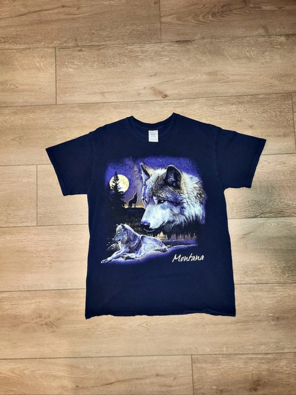 Vintage Y2K Montana Wolves Navy Blue Graphic T-shirt Men's Size Medium Good Cond